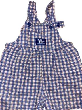 Vintage Baby B'gosh Blue and Cream Plaid Kids Overalls